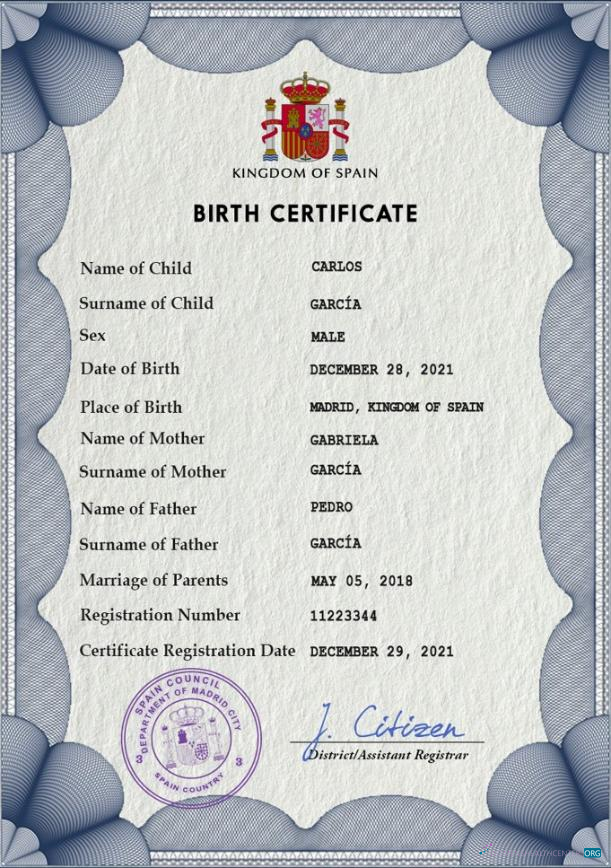 Download Spain vital record birth certificate PSD template, fully editable Photoshop template